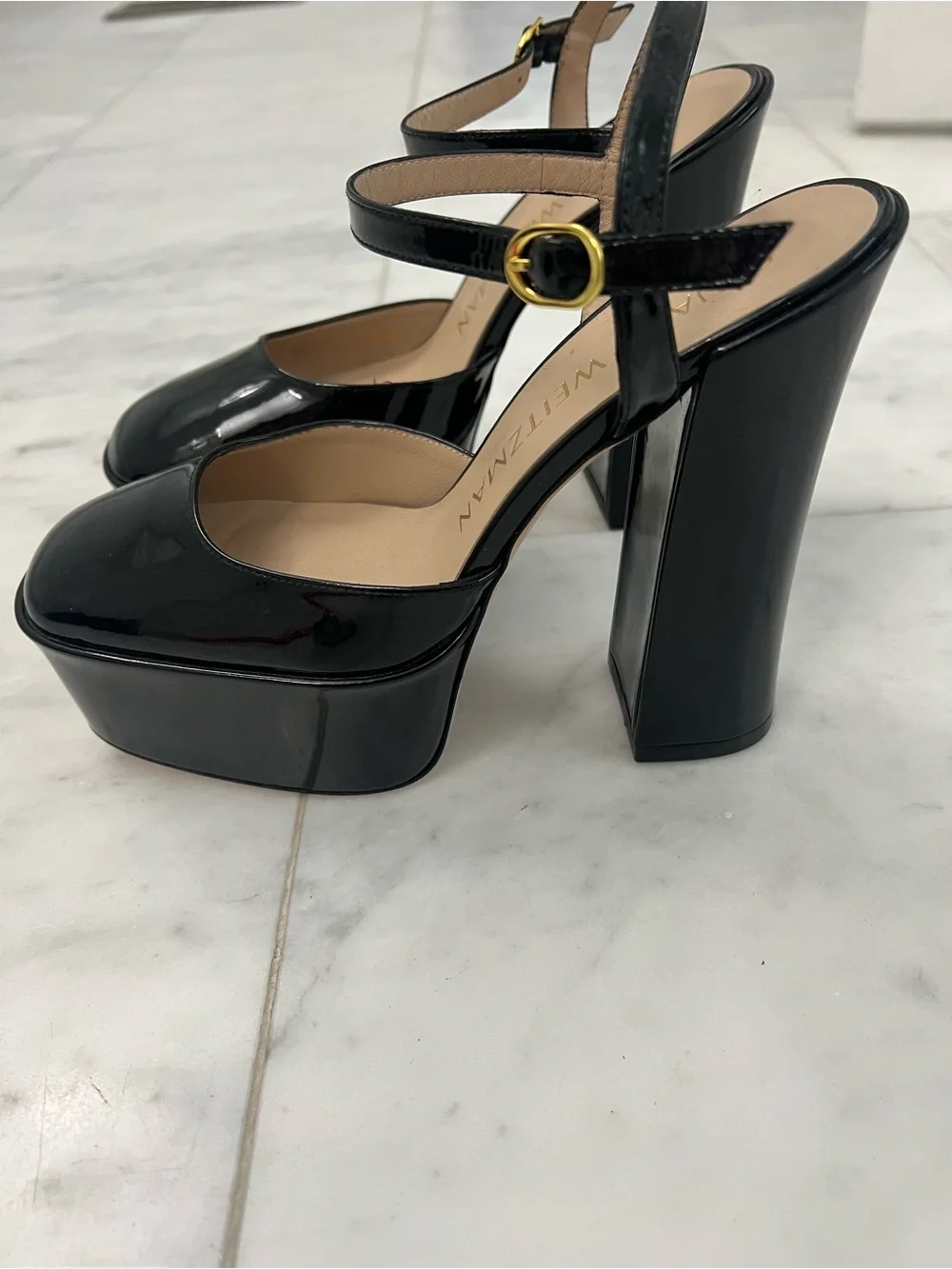 Stuart Weitzman Skyhigh Black Patent Leather Platforms size 6.5